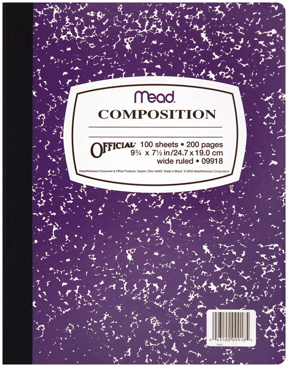 Mead Composition Wide Ruled Notebook 9.75"X7.5"-100 Sheets